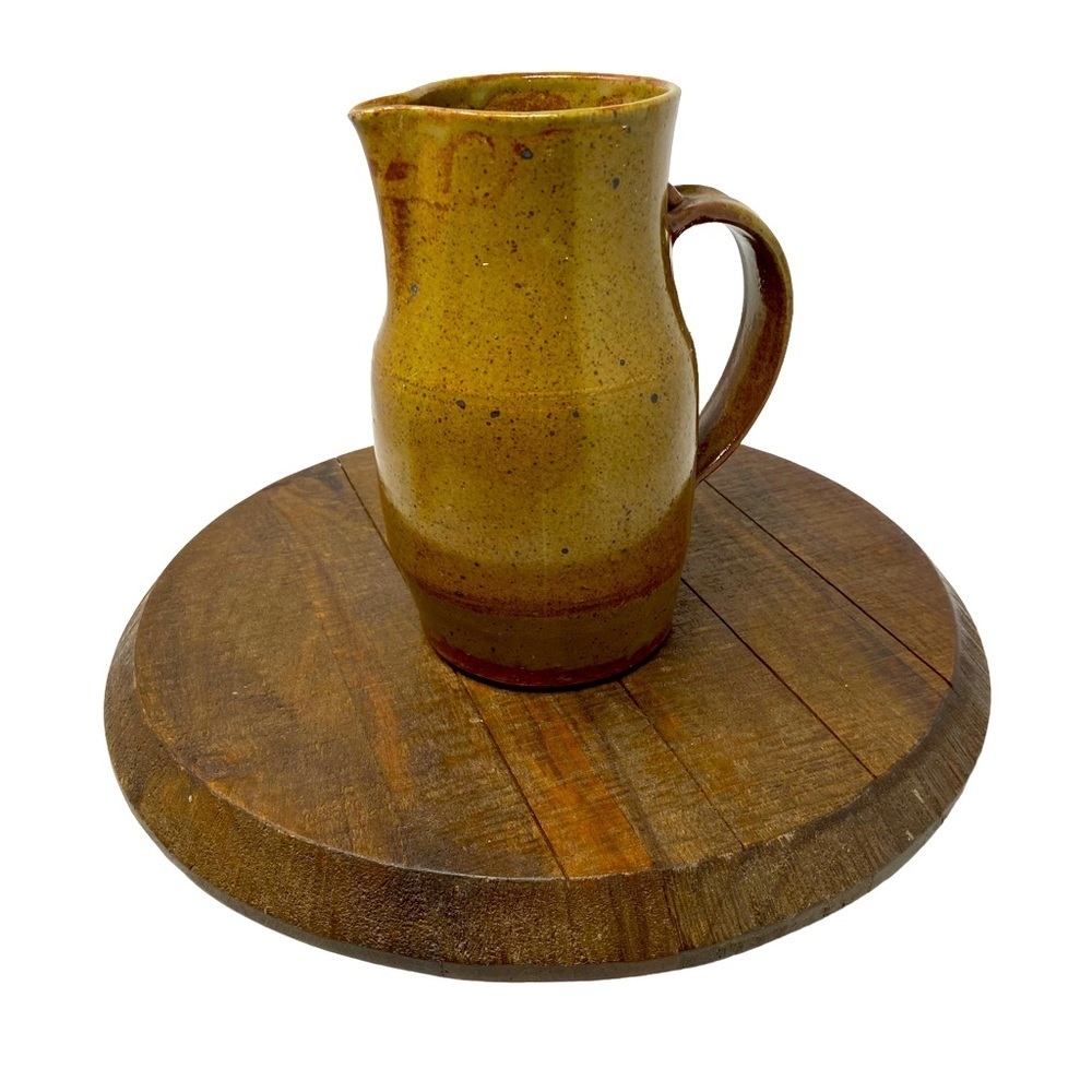 Vintage Clay Pottery Earth Tones Pitcher. Handcrafted.